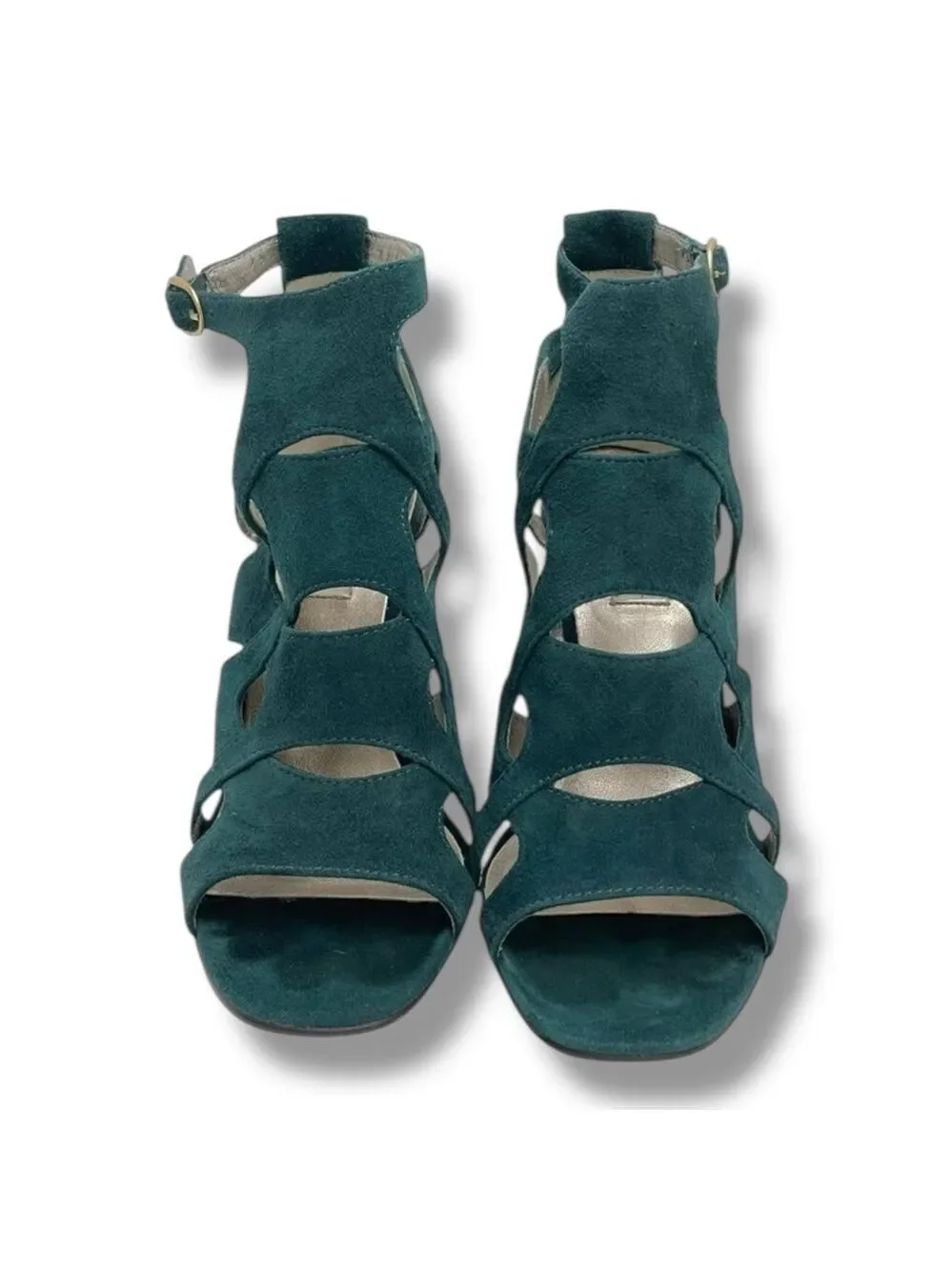 Steve Madden Portreit Teal Suede Cutout Criss Cross Block Heel Sandals Size 7M - Picture 2 of 11